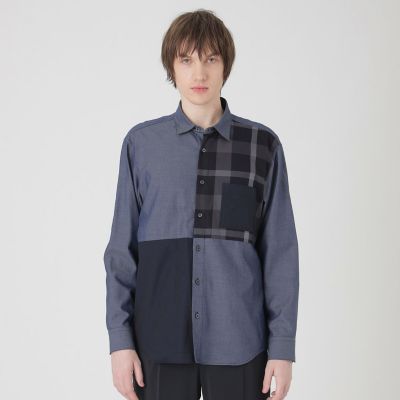 一部店舗限定】デニムライクパッチワークシャツ | BLACK LABEL