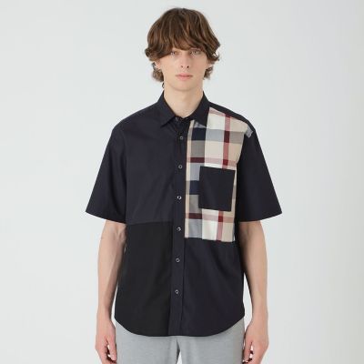 一部店舗限定】クレストブリッジチェックパッチワークシャツ | BLACK