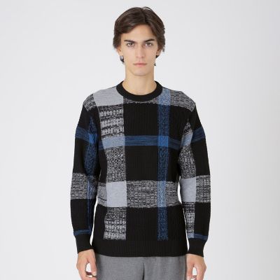 テクスチャーミックスクレストブリッジチェックニット | BLACK LABEL