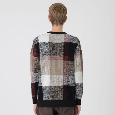 テクスチャーミックスクレストブリッジチェックニット | BLACK LABEL