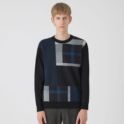 パッチワーククレストブリッジチェックニット | BLACK LABEL