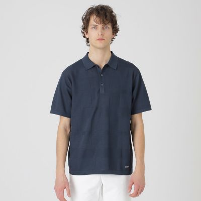 ハイツイストシャドーチェックニットポロシャツ | BLACK LABEL