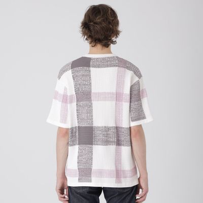 テクスチャーミックスクレストブリッジチェックニットTシャツ | BLACK