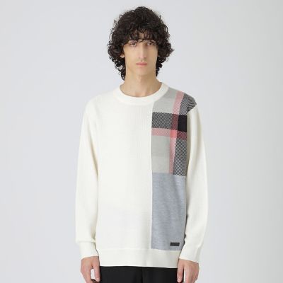 一部店舗限定】パッチワーククレストブリッジチェックニット | BLACK