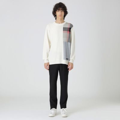 一部店舗限定】パッチワーククレストブリッジチェックニット | BLACK