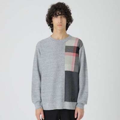 一部店舗限定】パッチワーククレストブリッジチェックニット | BLACK