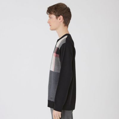 一部店舗限定】パッチワーククレストブリッジチェックニット | BLACK