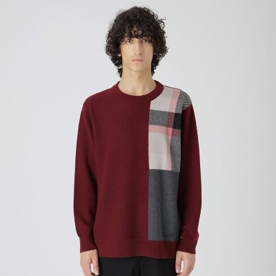 一部店舗限定】パッチワーククレストブリッジチェックニット | BLACK