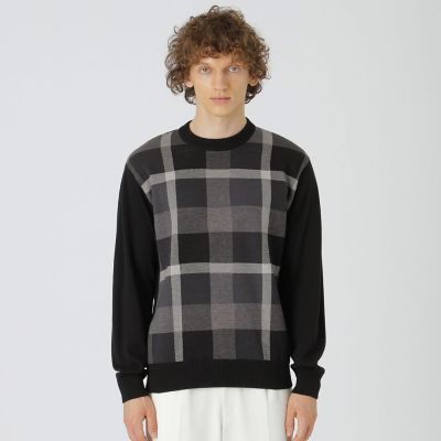 ＜BLACK LABEL CRESTBRIDGE (Men)＞【一部店舗限定】パネルクレストブリッジチェックニット
