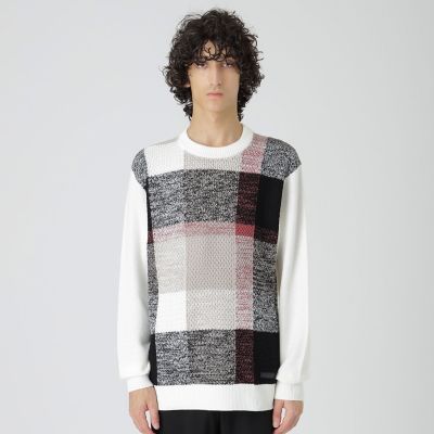 一部店舗限定】パネルテクスチャークレストブリッジチェックニット