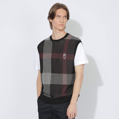 【新品・未使用】ブラックレーベル クレストブリッジ チェック ニット ベスト M WEB限定】クレストブリッジチェックメッシュニットベスト | BLACK
