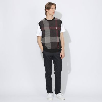 WEB限定】クレストブリッジチェックメッシュニットベスト | BLACK