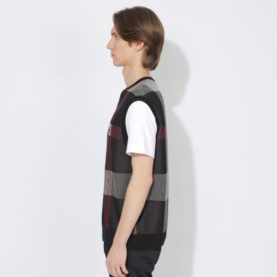 WEB限定】クレストブリッジチェックメッシュニットベスト | BLACK