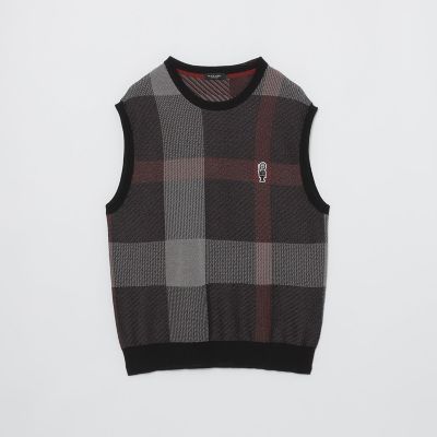 WEB限定】クレストブリッジチェックメッシュニットベスト | BLACK