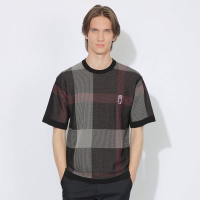 WEB限定】クレストブリッジチェックメッシュニットTシャツ | BLACK
