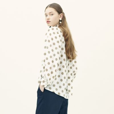 ＜maison TOMORROWLAND＞シルクコットンドットプリント　バックボウタイブラウス