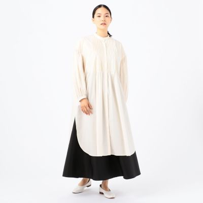 ホワイトコンビネーション　フロントタックチュニックシャツ