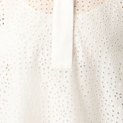 ホワイトコンビネーション　スタンドネックチュニックブラウス