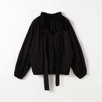 ブラックコンビネーション　ネックフリルブラウス