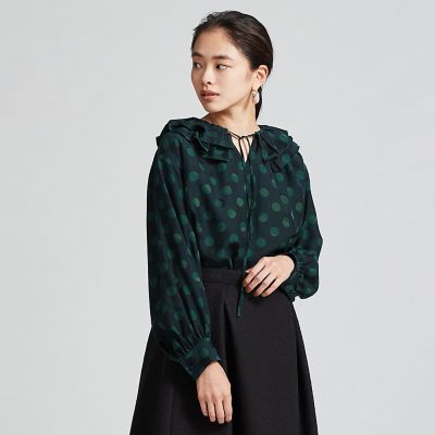 ＜maison TOMORROWLAND＞ドゥーブルドットプリント　ラッフルカラーブラウス