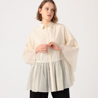 送料無料の通販 エクリュコンビネーション ギャザーフレアブラウス | maison シャツ/ブラウス(長袖/七分)