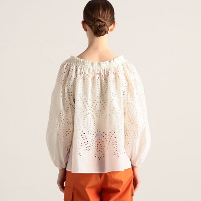 セール 50%OFF】パネルエンブロイダリー ギャザーネックブラウス