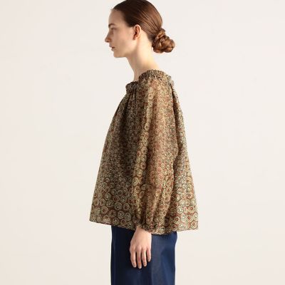 美品◯トゥモローランド　3万円　フルーレットプリント ギャザーネックブラウス 美品◯トゥモローランド 3万円 フルーレットプリント ギャザー