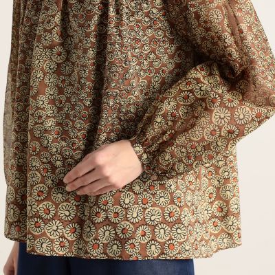 フルーレットプリント ギャザーネックブラウス | maison