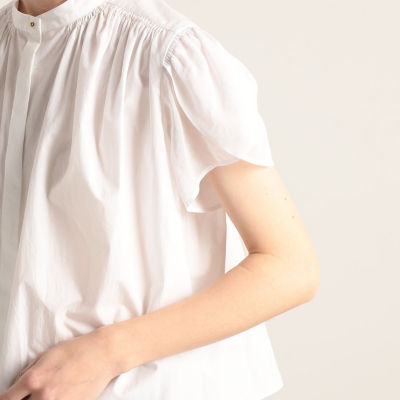 ホワイトコンビネーション ギャザーブラウス | ファッション・服 
