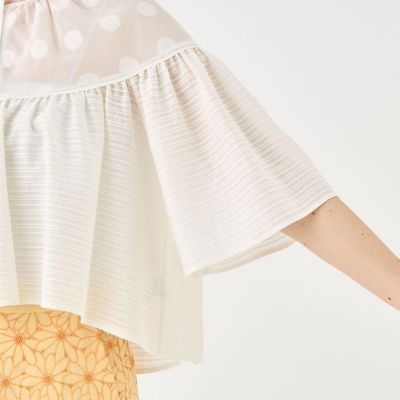 テクスチャーコンビ　サーキュラースリーブブラウス