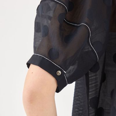 テクスチャーコンビ　ランタンスリーブブラウス