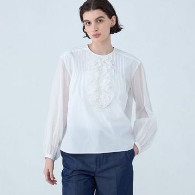 ホワイトコンビネーション ラッフルブラウス | maison TOMORROWLAND