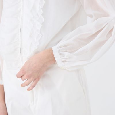 ルコットンオーガンジー　ジップアップブラウス