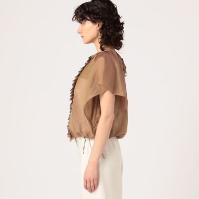 コットンシルクシャンブレー　ラッフルブラウス