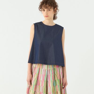【予約商品６月下旬以降順次お届け】コットンシルクデニム　バックリボンブラウス
