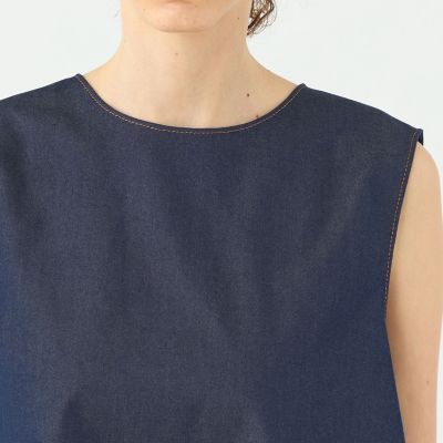 【予約商品６月下旬以降順次お届け】コットンシルクデニム　バックリボンブラウス
