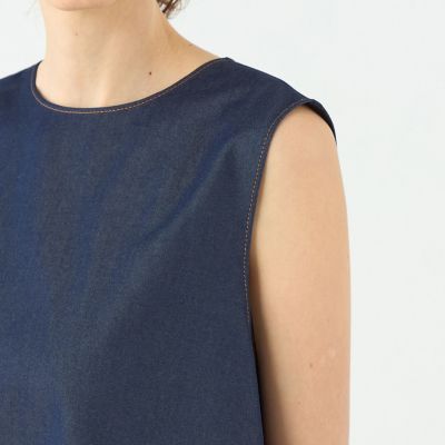 【予約商品６月下旬以降順次お届け】コットンシルクデニム　バックリボンブラウス