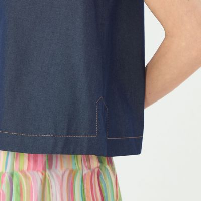 【予約商品６月下旬以降順次お届け】コットンシルクデニム　バックリボンブラウス