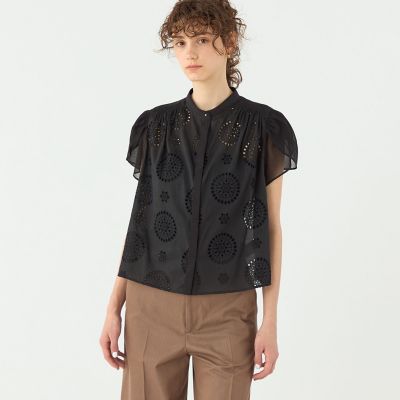 【予約商品６月下旬以降順次お届け】コットンコンビネーション　ペタルスリーブブラウス