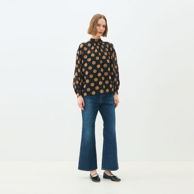 ■美品TOMORROWLANDシアードットプリント バックリボンブラウス36 □美品TOMORROWLANDシアードットプリント バックリボンブラウス36