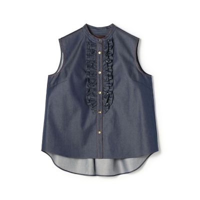 ＜maison TOMORROWLAND＞コットンシルクデニム　ラッフルスリーブレスブラウス