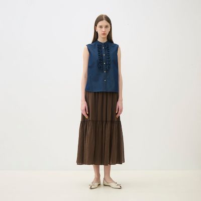 コットンシルクデニム ラッフルスリーブレスブラウス | maison