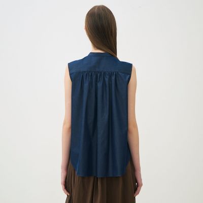 コットンシルクデニム ラッフルスリーブレスブラウス | maison