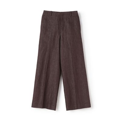 コットンリネンデニム　ハイウエストワイドパンツ