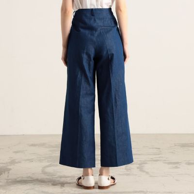コットンリネンデニム　ハイウエストワイドパンツ