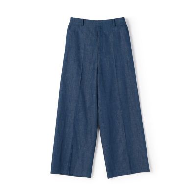 コットンリネンデニム　ハイウエストワイドパンツ