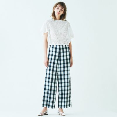 リネンレーヨンシルクギンガムチェック セミワイドパンツ