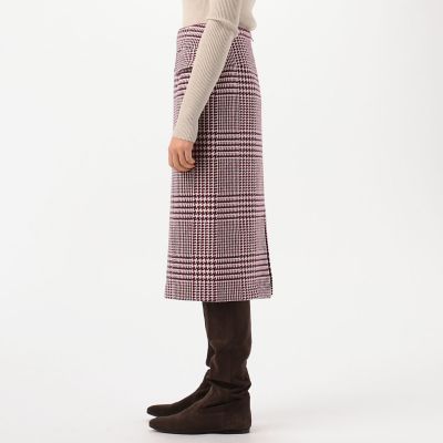 ウールラズベリーグレンチェック　Ｉラインスカート