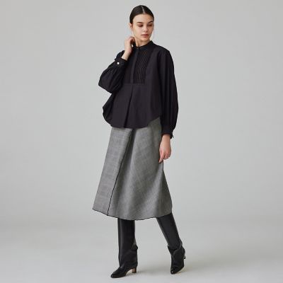 ウールシルクブロックトゥース　リバーシブルスカート