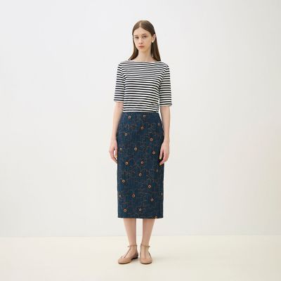 デニムフラワーリング タイトストレートスカート | maison